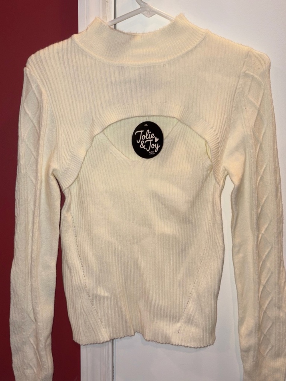 Jolie & Joy Cream Ribbed Mock Neck Sweater